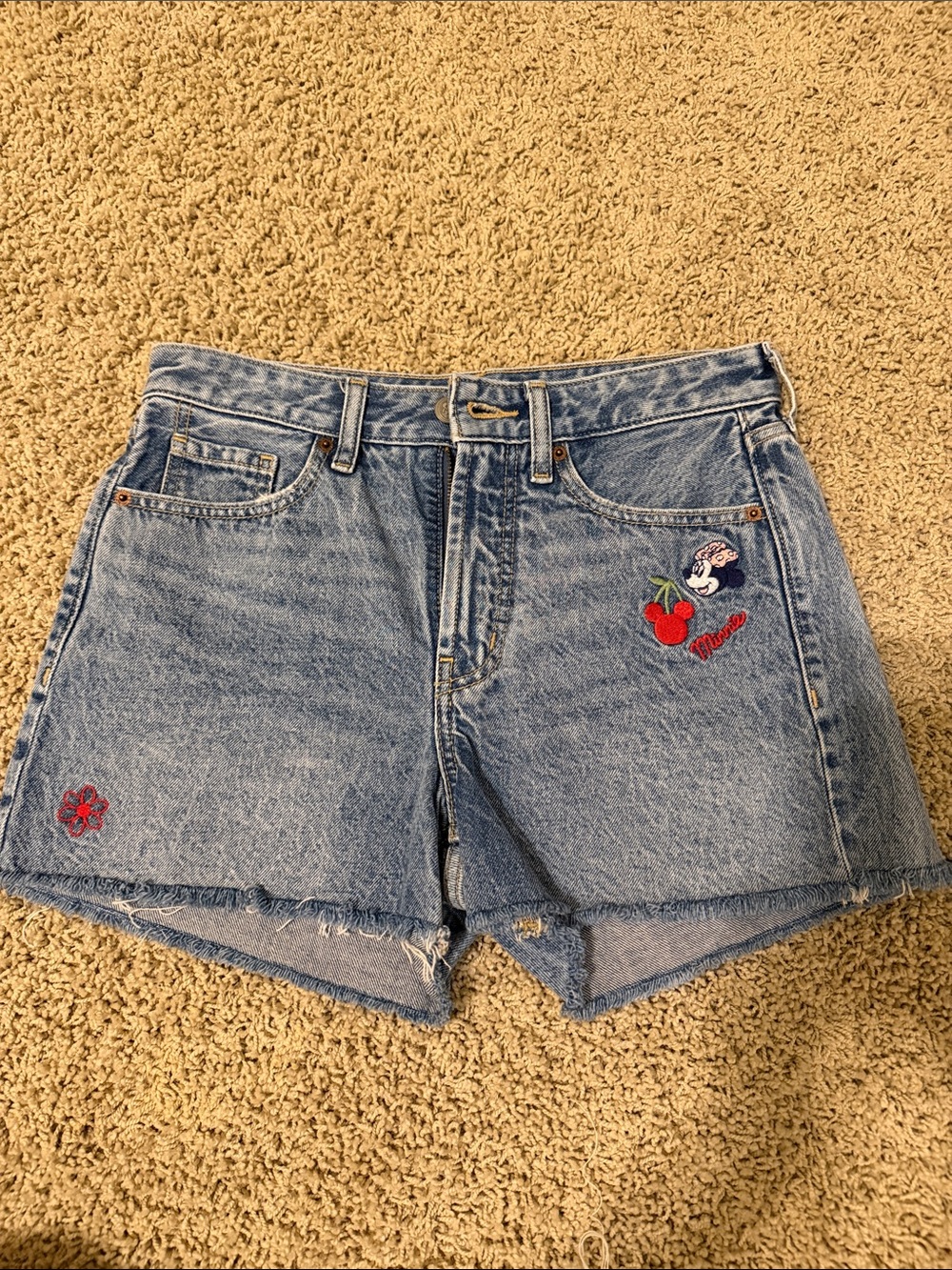 Denim Minnie Embroidered High-Waist Shorts